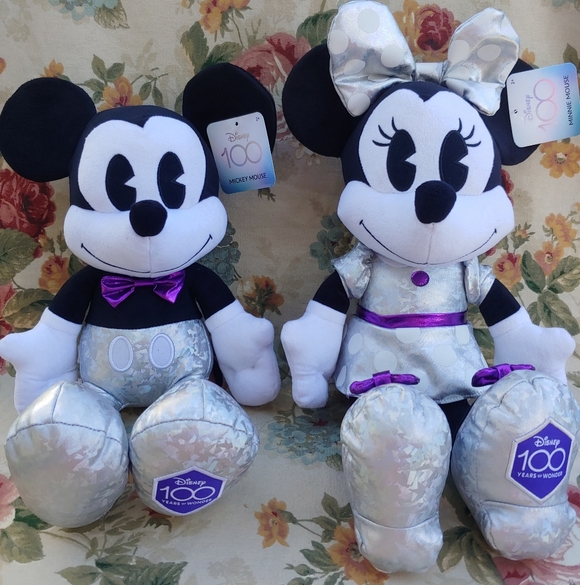 Disney Other - Disney 100 Years of Wonder Plush Mickey & Minnie Set in Silver 17 Inches NWT